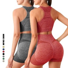 Women's Seamless Gym Set Sports Bra High Waist Shorts Yoga Fitness Outfit