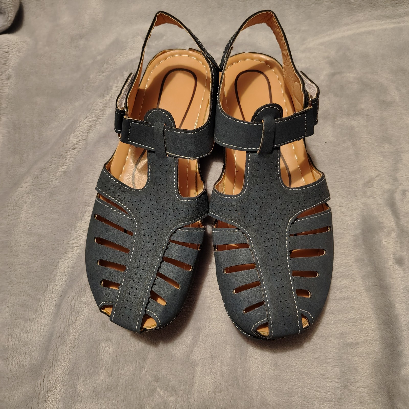 Women's Summer Sandals Size 8 Navy Blue Slip on Shoes Slingback Wedge Travel