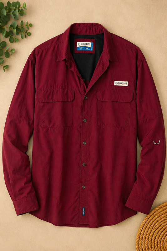 Magellan Outdoors Men’s 3XL Burgundy Solid Classic Fit Long Sleeve Button-Up
