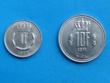 1 FRANC 1972, 10 FRANCS 1971・LUXEMBOURG/LETZEBURG・GRAND DUKE JEAN・UNC (UNC)/BU