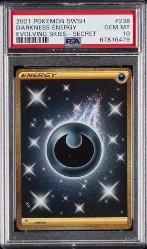 2021 POKEMON SWORD & SHIELD EVOLVING SKIES SECRET #236 DARKNESS ENERGY PSA 10