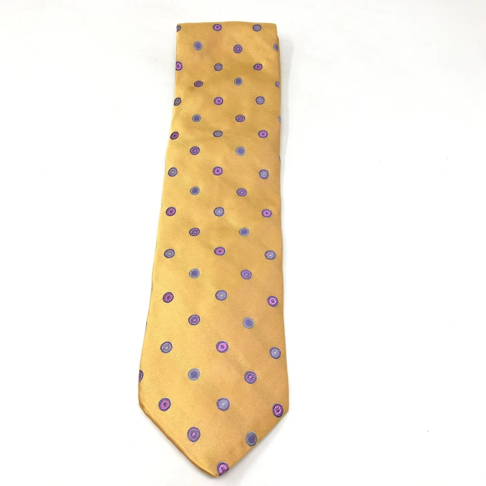 Corbata Ike Behar amarilla púrpura rosa índigo geométrica seda hecha a mano EE. UU. Foto 4 de 4