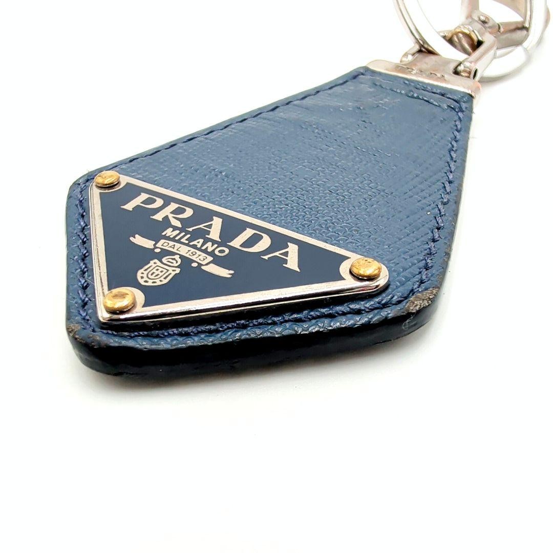 Prada Saffiano Leather Key Ring Triangle Genuine Leather Blue Used thumbnail 5