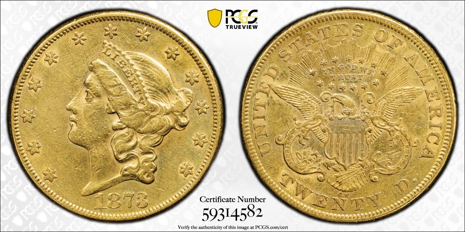 1873-CC Liberty Head Double Eagle. AU Details--Clean ed (PCGS)