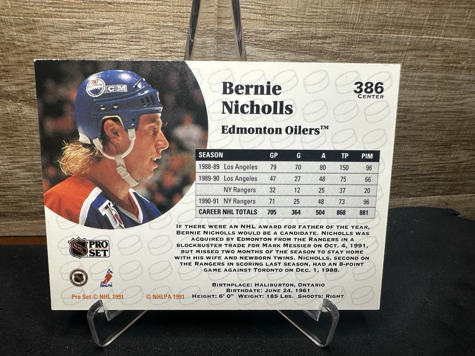 1991 Pro Set Bernie Nicholls #386 - Edmonton Oilers In-Person On-Card AUTO (1) - Image 2 of 2