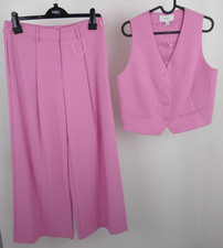 M&S Women's Trouser Suit with Waistcoat 2Pcs Pink Wide Recycled Polyester NEW