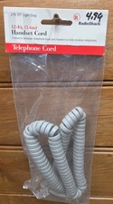New 12Ft Modular Telephone Coiled Handset Cord Light Gray Color Radio Shack