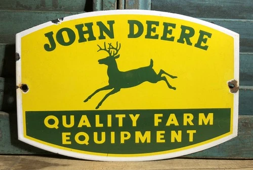 VINTAGE JOHN DEERE FARM EQUIPMENT TRACTORS 10” PORCELAIN FARM GAS OIL SIGN