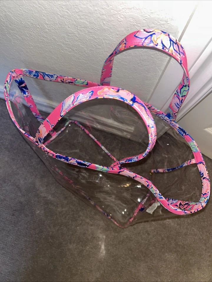 Bolso de Playa para Mujer Lilly Pulitzer XL Resort Rosa Transparente Estampado Floral Borla Foto 3 de 4