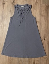 Ginger G Gray Sleeveless Lace Up Grommet A-Line Knee Length Round Neck Dress M