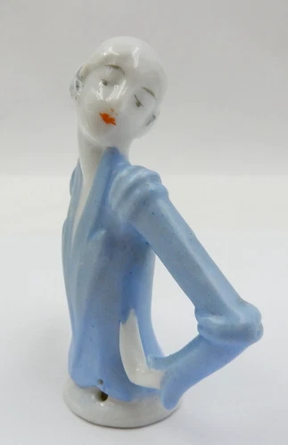 VINTAGE ART DECO LADY PORCELAIN PINCUSHION HALF DOLL, MADE IN GERMANY