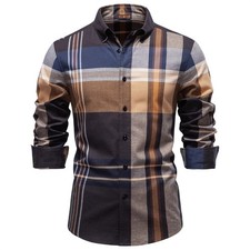 Men's Plaid Long Sleeve Button Down Shirt Casual Vacation Shirts Top