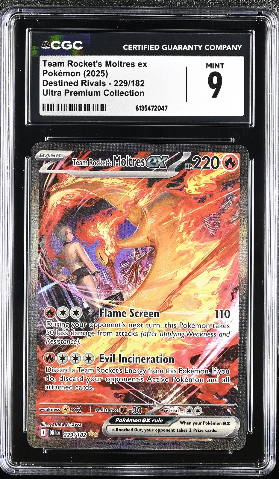 Team Rocket's Moltres EX 229/182 SIR SV Destined Rivals Pokemon CGC 9 Mint *047