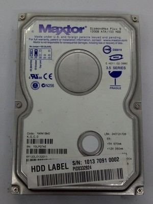 MAXTOR DIAMONDMax Plus 9  IDE 120GB FESTPLATTE  S/N: Y3LPGTAE  PATA 3,5''#FP4639