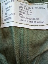 Coveralls, Mens, 100 Cotton, Sateen, Type 1 U.S. Military Size Small - New