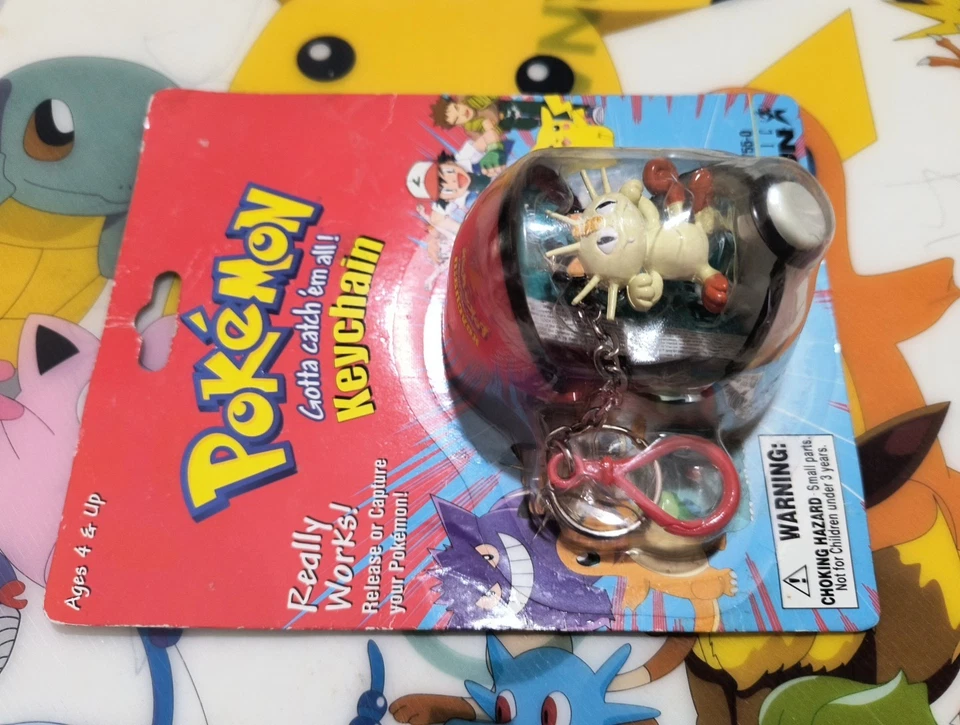 Pokemon Meowth 公仔 Poke Ball 基本乐趣钥匙扣 复古 实际图片 密封 全新 — 第 2/4 张图片