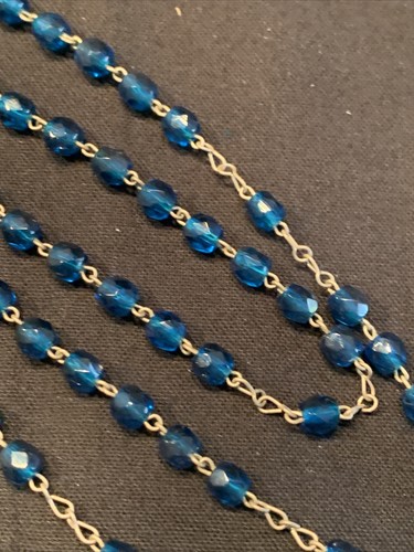 Rosary Blue Crystal Beads Dainty Virgin Mary Center Catholic Jesus Vintage - Picture 4 of 8