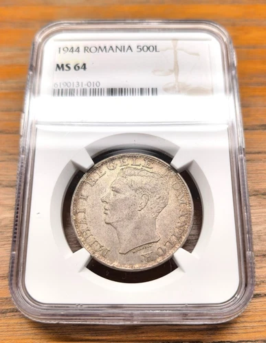 ROMANIA 500 Lei 1944 Silver NGC MS64 Mihai I KM65