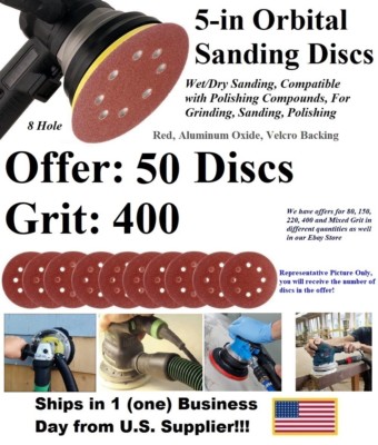 Round Hook & Loop Sanding Disc-Red, Alum Oxide, Size 5'', Grit/Qty Varies-Orbital