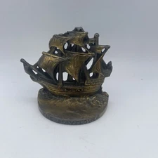 WEIDLICH BROTHERS BOOK END OF THE MAYFLOWER SIGNED USA Brass