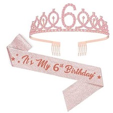 UVATAHONA 6th Birthday Sash and Tiara for Girls 6 Fabulous Glitter Sash and...