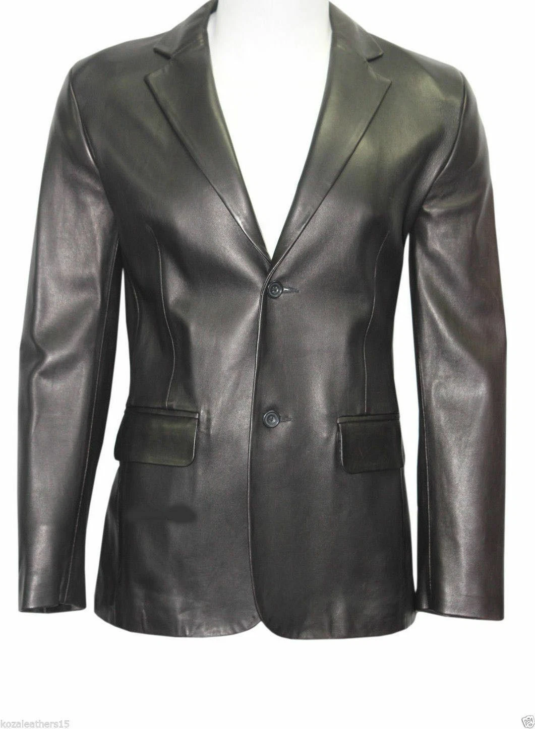 Men’s Black Leather Blazer 100% Genuine Lambskin Two Button Slim Fit Coat Jacket