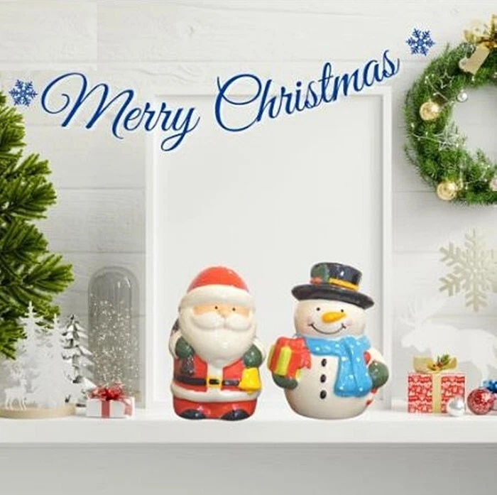 Set Santa Snowman Figurine Salt Pepper Shaker Ceramic Kitchen Collect Home Decor