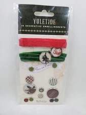 My Mind's Eye Yuletide 15 Christmas Embellishments And Ribbons New