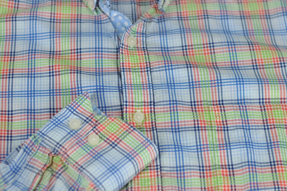Camisa informal Tailorbyrd para hombre azul lima y rojo a cuadros de algodón L grande Foto 3 de 4