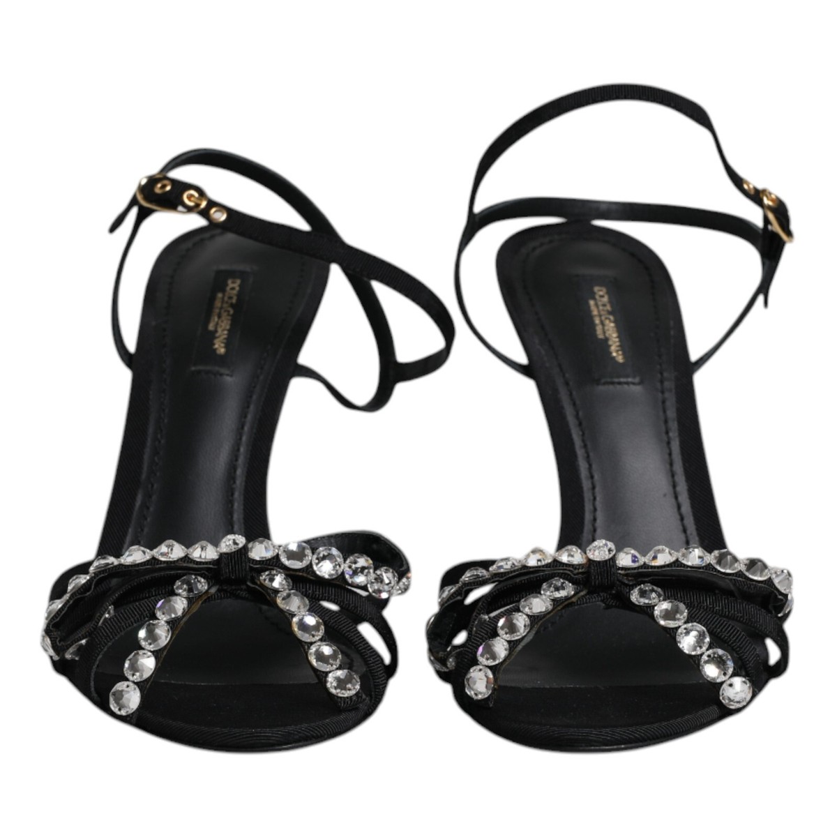 【関税送料込】Dolce&Gabbana Keira Bow Stiletto Sandal DOLCE & GABBANA Shoes Black Leather Crystal Bow KEIRA