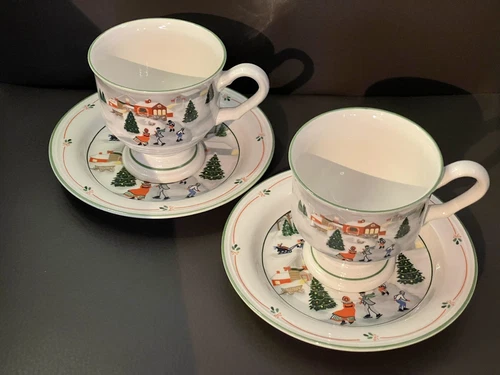 Sango *SILENT NIGHT* 3 3/4" FOOTED CUPS & SAUCERS* 3900 Set Of 2