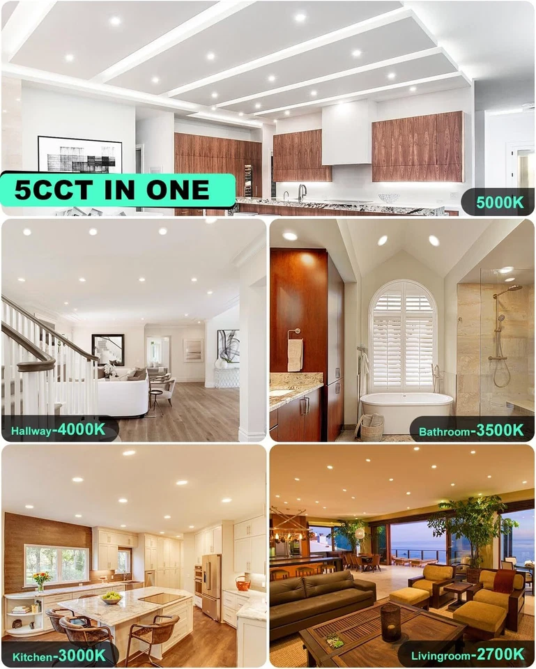 6 Inch 5CCT LED Recessed Ceiling Dimmable Light with Junction Box 2700K-5000K - Image 2 of 4