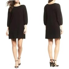 Eliza J Balloon Sleeve Shift Mini Dress Casual Black Size: 6