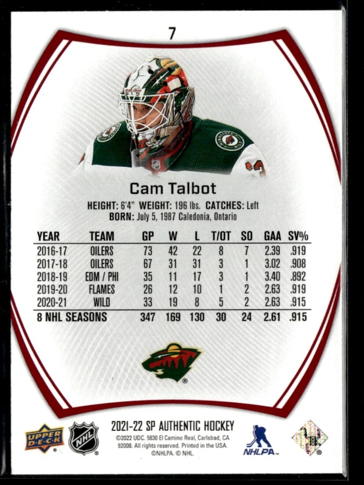 2021-22 SP Authentic limited red Cam Talbot #7 - Image 2 of 2