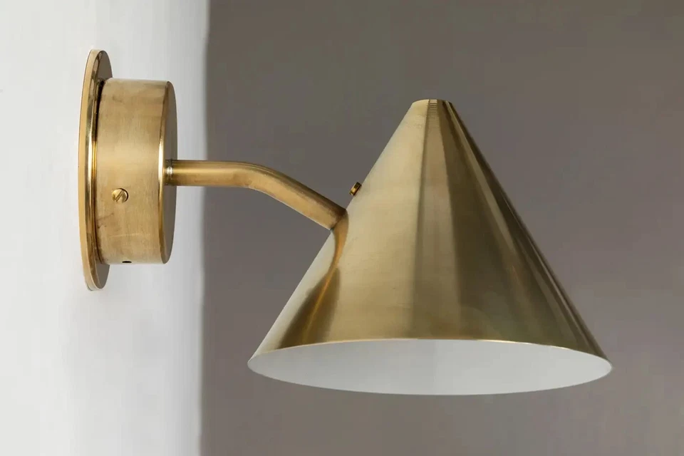 Pair of Mini-Tratten Midcentury Modren Raw Brass Outdoor Sconces Handmade by H D - Image 4 of 4