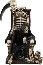 Gifts & Decor Ebros the Dark Lord Grim Reaper Seated on Skeletons and Skulls Thr