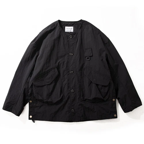 Cargo Men's Multi Pocket Jacket Thin Coat Collarless Casual Loose Fashion Retro - Imagen 15 de 16
