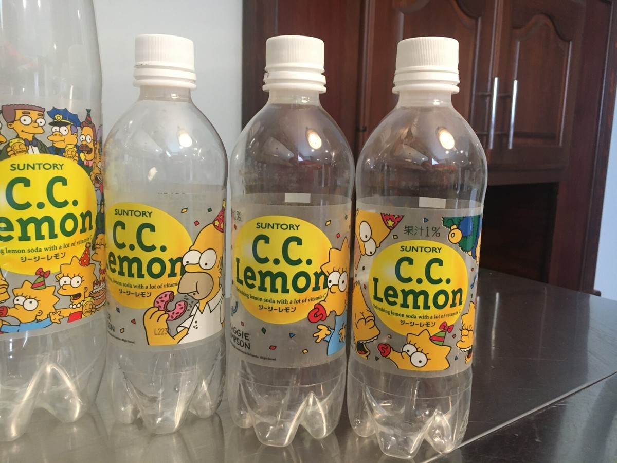 SIMPSONS *rare* Lot of 8 CC LEMON Soda Bottles Japan Suntory 2001