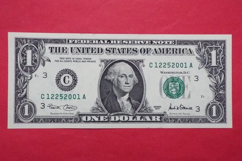 2001 $1 FR Note CHRISTMAS SERIAL 12252001 Fancy Number CU Cond. -