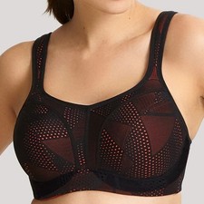 NWT Panache Sport 5021C 5021 Underwire J-Hook Convertible Bra - Black/Coral