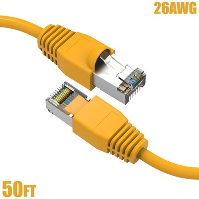50FT Cat6A RJ45 Network LAN Ethernet SSTP Cable Shield Copper Wire 26AWG Yellow