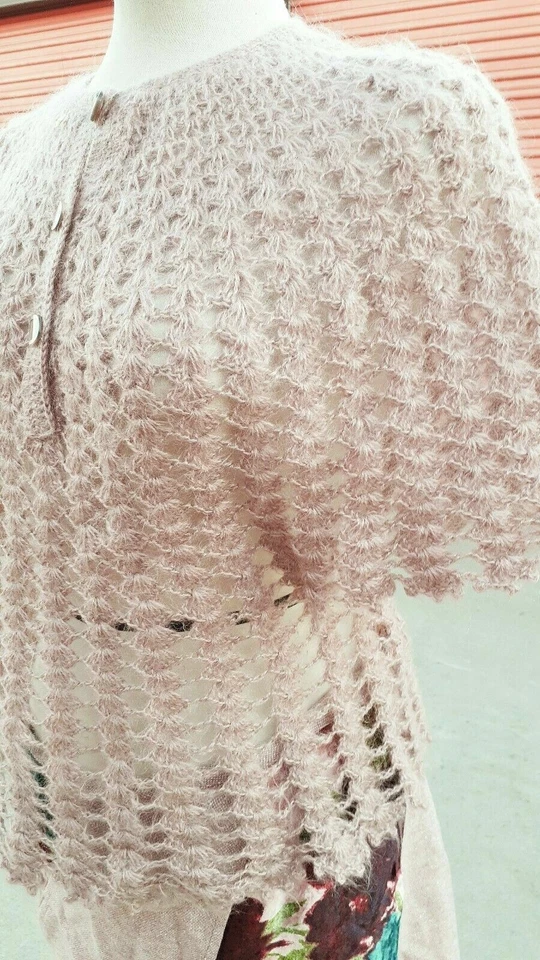 De Colección Rosa Lana Mohair Tejido a Mano Blusa Crochet Cárdigan Top Vieira Dobladillo S M Foto 2 de 4