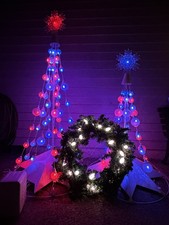 Rare ORCHESTRA Of LIGHTS Tree Duo w/ Speaker Wreath Musical Light Show 66 LED