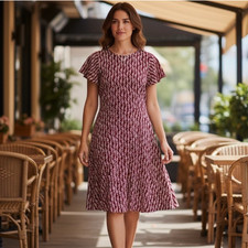 Ann Taylor LOFT Dress 10 Fit & Flare Flutter Sleeve Jersey Printed NWT