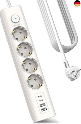 Power Strip 8 N 1 Multiple Socket with USB, 3680 W Power Strip with Switch, 16 A