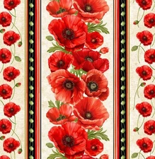 Timeless Treasures Poppy Passion Floral Border Stripe Cotton Fabric by the Yard