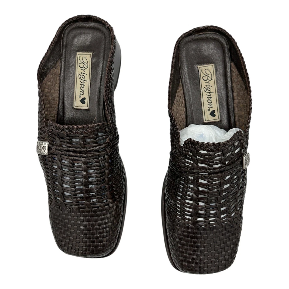 Mocasines Brighton Brenda de cuero tejido punta cuadrada marrón para mujer talla 8N Foto 3 de 4