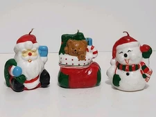 Set of 3 Vintage Christmas Candles - Santa, Stocking & Snowman 
