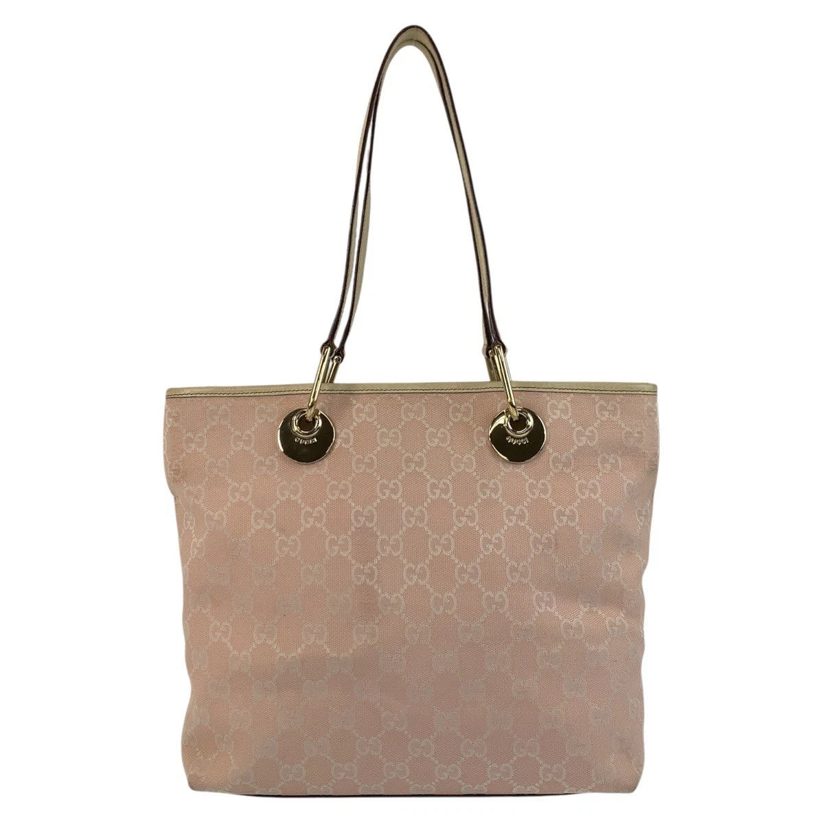 Sac fourre tout GUCCI rose blanc or métal garnitures GG toile cuir 139552 épaule