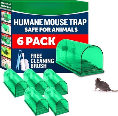 Humane No-Kill Mouse Trap, Large, Indoor, Child & Pet Safe,Easy to Clean, 6-Pack